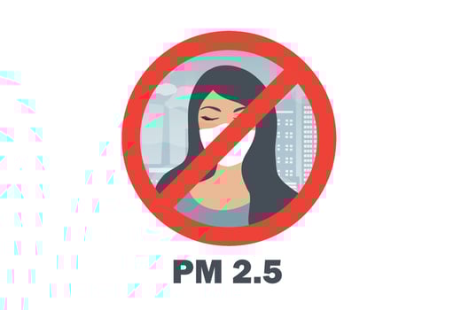 People wearing face masks tor protect P.M. 2.5 smoke, dust and air pollution in city, factory pipes and industrial smog vector illustration. Environment and air pollution concept background