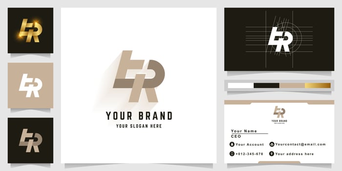 Letter tR or LR monogram logo with business card design vector