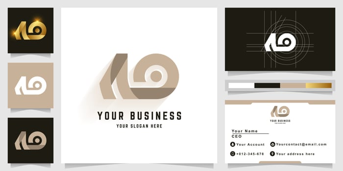 Letter NO or AO monogram logo with business card design vector