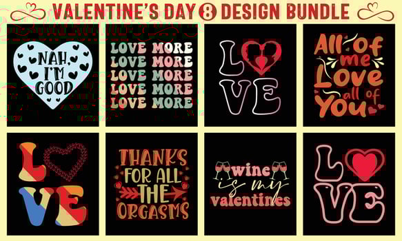 Valentine's Day Typography T-shirt Design Bundle vector