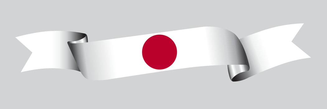 3D Flag of Japan on ribbon. vector