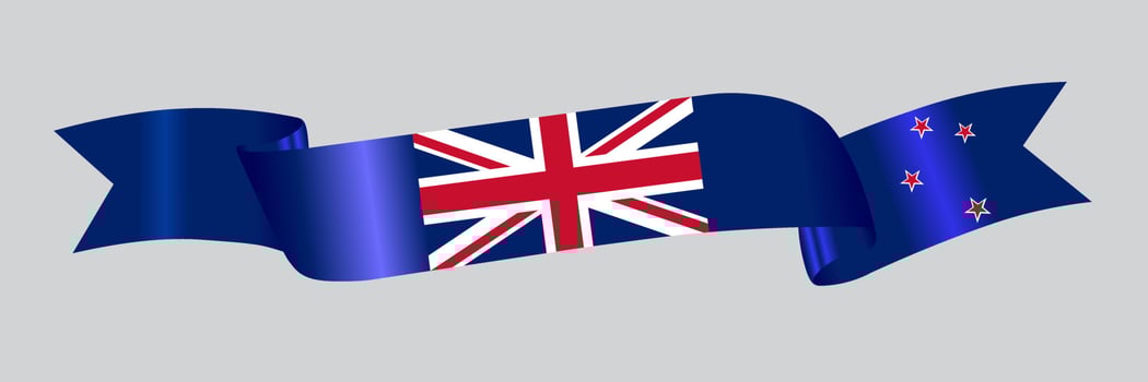 3D Flag of New Zealand on ribbon. vector