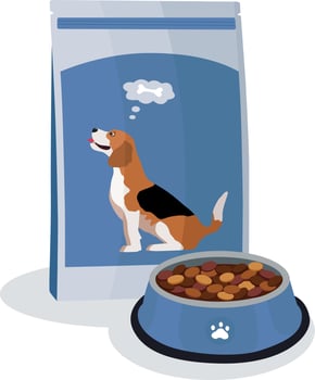 Dog bowl icon, dog food and water bowl isolated on white background. Vector, cartoon illustration.Cat and dog food. Cartoon pet feed containers or packs. Home animals wet and dry meal. Round feeders. vector