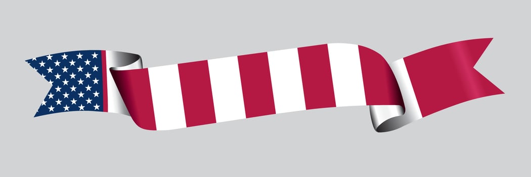 3D Flag of United States of America on ribbon. vector
