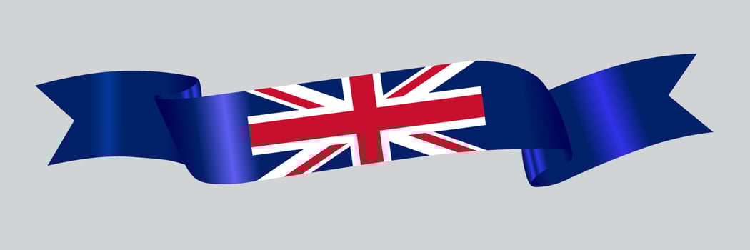 3D Flag of United Kingdom on ribbon. vector