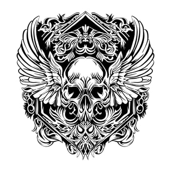 Skull Wings Silhouette Outline Drawing vector