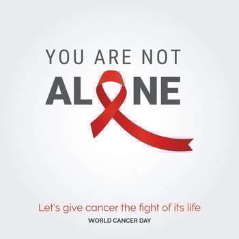 You are not alone Ribbon Typography. let's give cancer the fight of its life - World Cancer Day vector