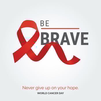 Be Brave Ribbon Typography. Nevery Give up on your hope - World Cancer Day vector