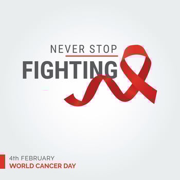 Never Stop Fighting Ribbon Typography. 4th February World Cancer Day vector