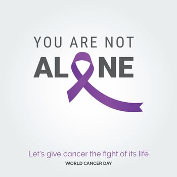 You are not alone Ribbon Typography. let's give cancer the fight of its life - World Cancer Day vector