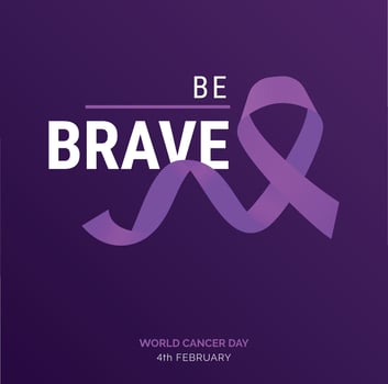 Be Brave Ribbon Typography. 4th February World Cancer Day vector