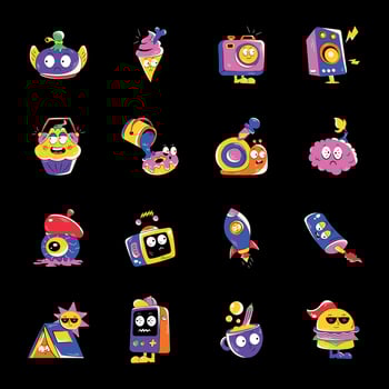 Collection of Food and Fun Flat Stickers vector
