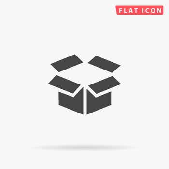 Open box. Simple flat black symbol with shadow on white background. Vector illustration pictogram