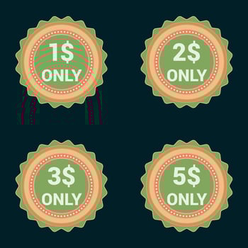 1 dollar to 5 dollar promo badge price tag set vector