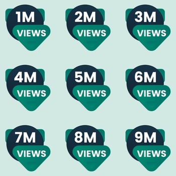 views sticker label clipart 1 million views to 9 million views badge set vector