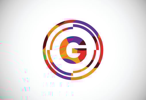 Letters G with circle frames low poly art style. English alphabet, vector illustration