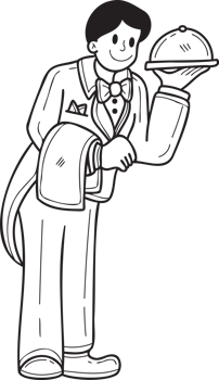 Hand Drawn Waitress in a restaurant illustration in doodle style png
