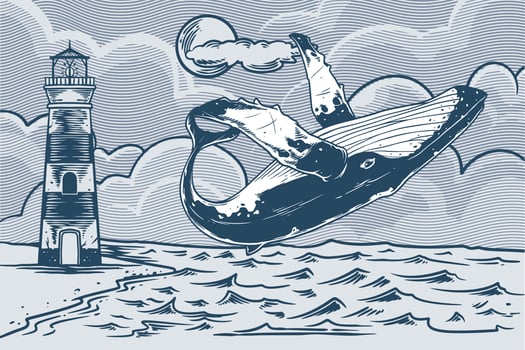 Hand drawing of acrobatic wheel in ocean theme vintage style. vector