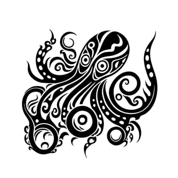 Cute ornamental octopus with curly tentacles. Decorative illustration for tattoo, logo, emblem, sign, embroidery. vector