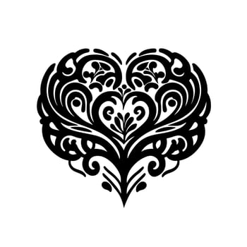 Black and white ornate love heart shape. Simple vector illustration for tattoo, logo, emblem, embroidery.