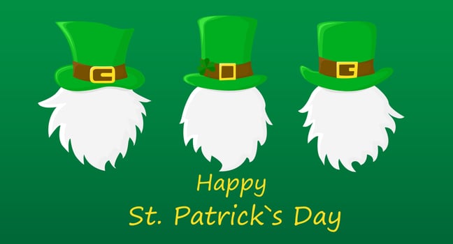 St. Patrick's Day Irish gnomes card.Cartoon vector Leprechauns illustration for cards, decor, shirt design, invitation to the pub.Vector illustration