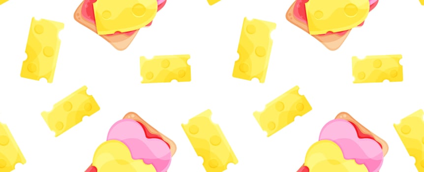 bright vector seamless pattern, cheese and sausage sandwiches pattern, cheese slices, fabric pattern
