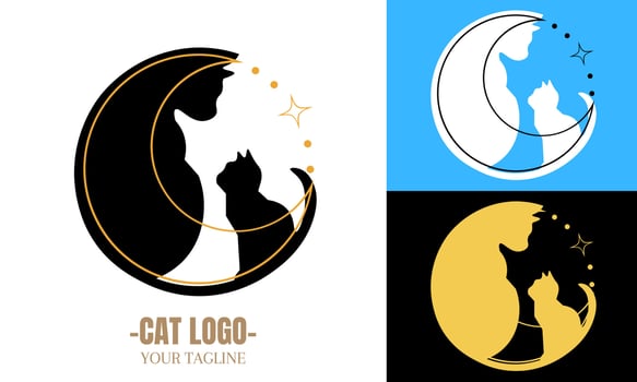 Cat and kitten logo vector design illustration