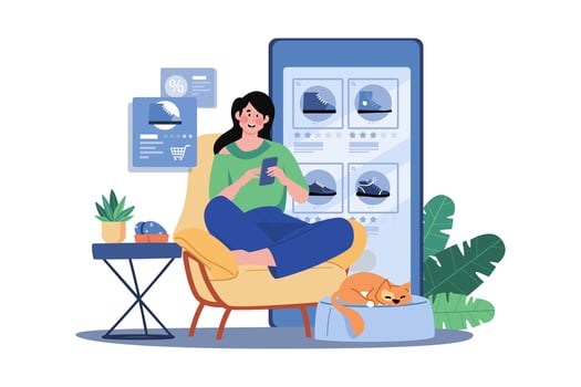 A Young Lady Uses Her Cellphone To Order Online Shopping Products vector