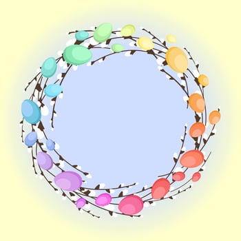 Easter, wreath of willow and painted eggs vector