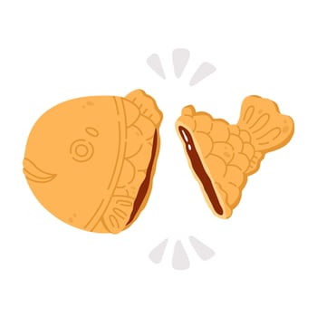 broken doodle asian food taiyaki vector