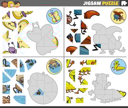 jigsaw puzzle task with cartoon insects characters vector