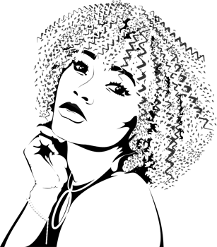 The face of a black woman looking with her eyes and curly hair png