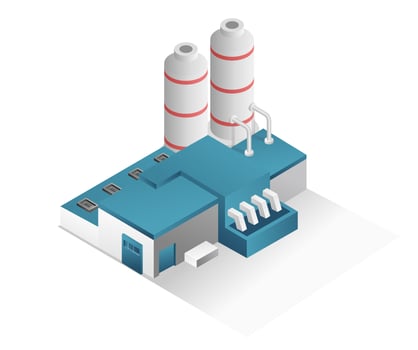 Flat isometric concept 3d illustration modern factory industrial minimalistic building with big tube vector