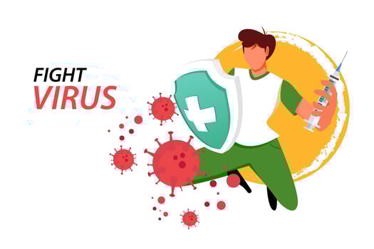Boy Jump Vector illustration fight covid-19 corona virus