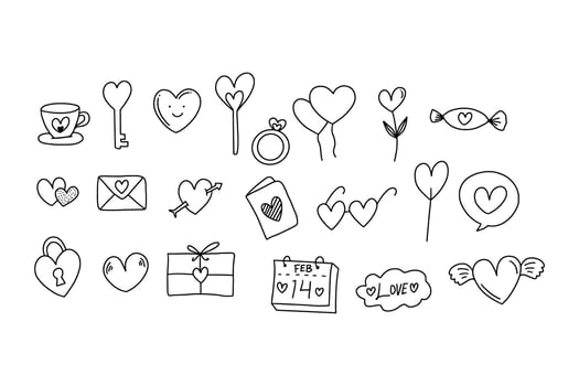Cute Valentine Doodle Art Illustrations. Love-Themed Hand Drawn Designs for Greeting Cards and Social Media vector