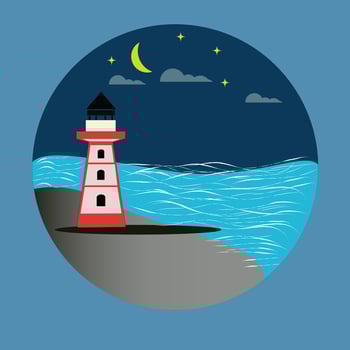 Lighthouse and the sea digital landscape in a circle vector