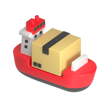 box package on red container ship 3d illustration png