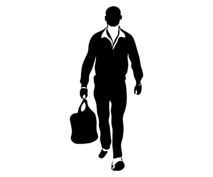 black and white logo of a man with a large bag, luggage vector