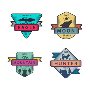 Eagle and Mountain, Moon and Hunter Badges Set vector