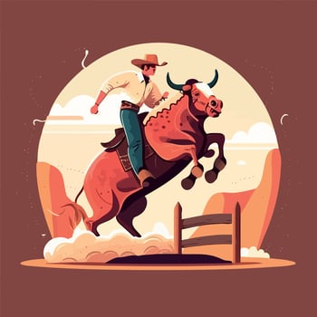 Bull Riding Cowboy vector