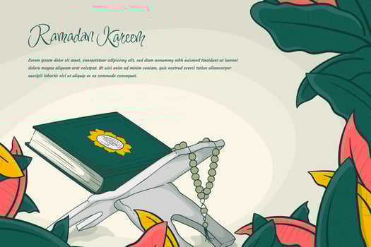 Ramadan kareem background template with floral hand drawn and al-qur'an design vector