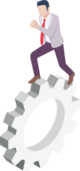 Businessman run on gear isometric png