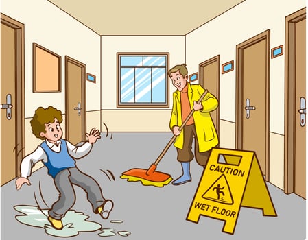 boy slipping on wet floor cartoon vector