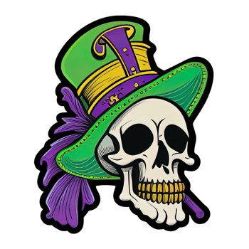 Skull in green hat for the Mardi Gras carnaval sticker illustration png