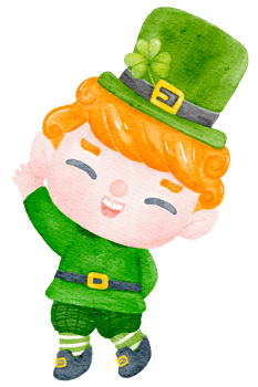 Cute happy smile leprechaun boy celebrating  St Patrick cartoon character watercolour png