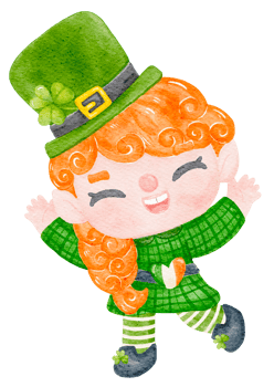 Cute happy smile leprechaun ginger hair girl celebrating  St Patrick cartoon character watercolour png