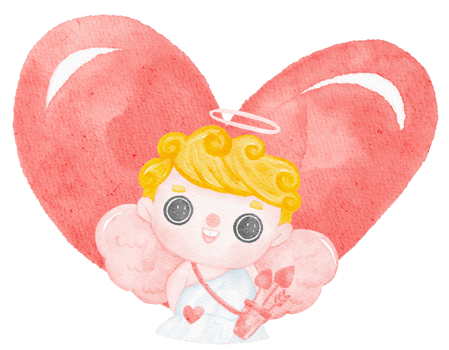 cute watercolour happy cheerful smile Valentine love cupid boy blonde curly hair on big red heart png