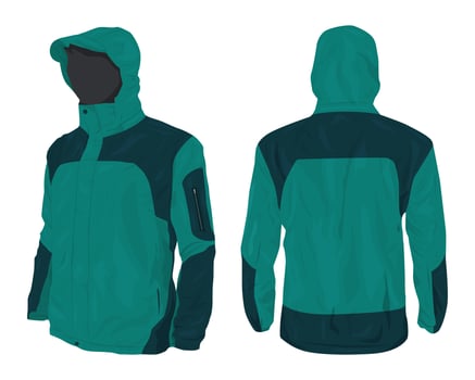 Outdoor jacket template front and back view. Vector illustration