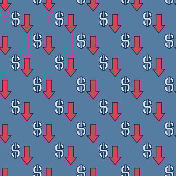 Dollar Devaluation with Falling Arrow vector colored seamless pattern