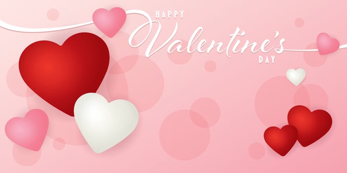 Happy Valentine's day calligraphy with red, white and pink heart balloons have blank space for advertisement wording. Valentine's day greeting card. Gift card, love party, invitation voucher design. vector